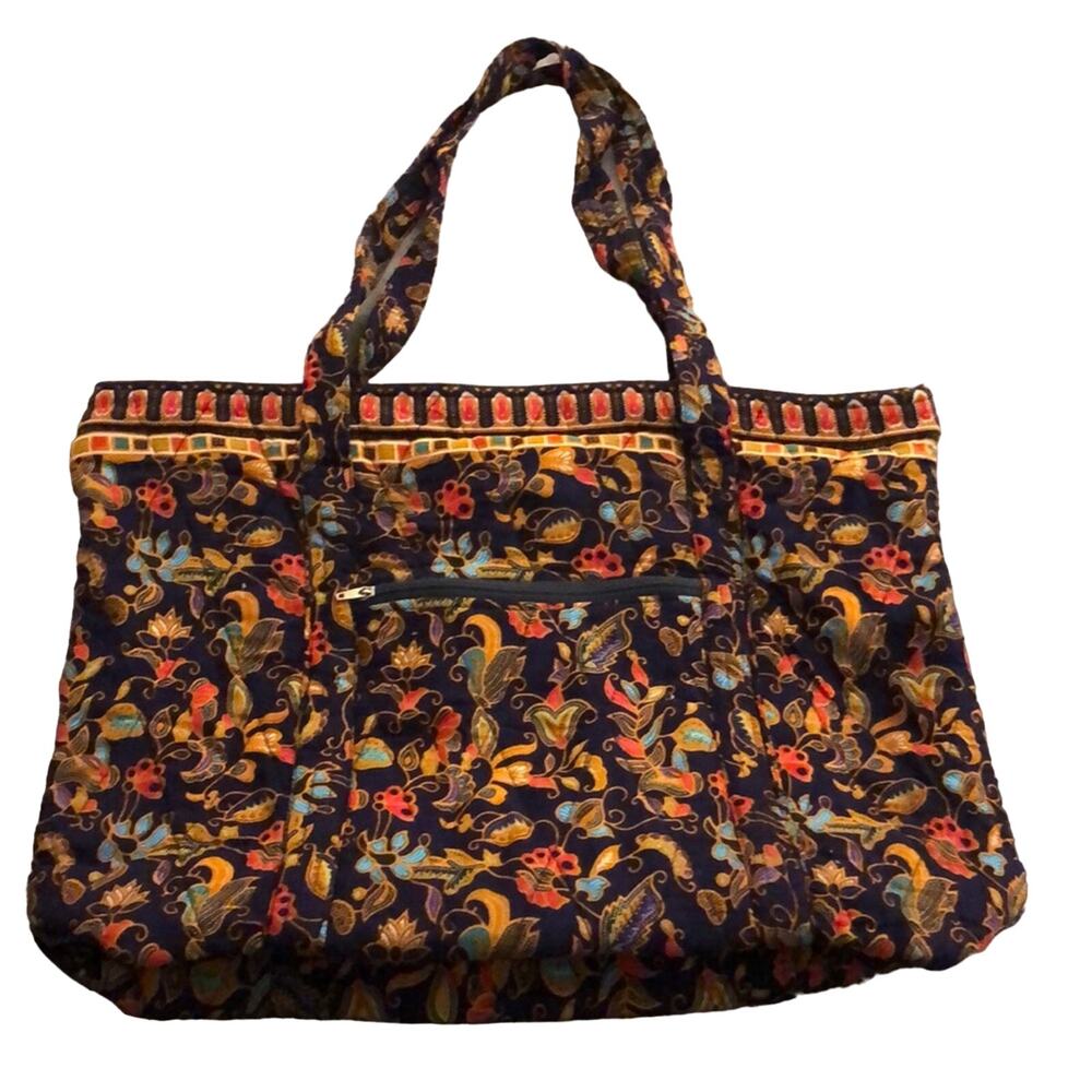 Navy Blue Print Quilted Purse Fully Lined Zipper Closure Cottagecore Boho